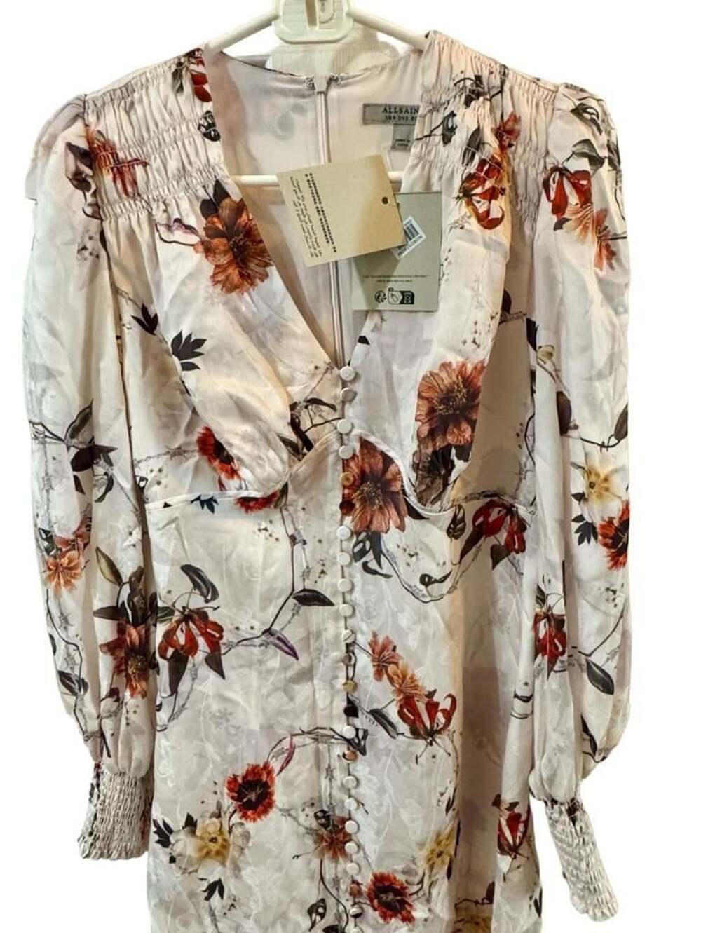 All Saints Auden Dress Size US 2 Unity Ecru White Floral Mini Dress